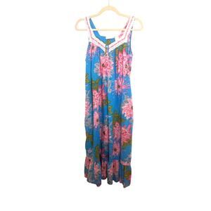 Soft Surroundings Blue Floral Print Nightgown Nightie Maxi Dress XS Cotton